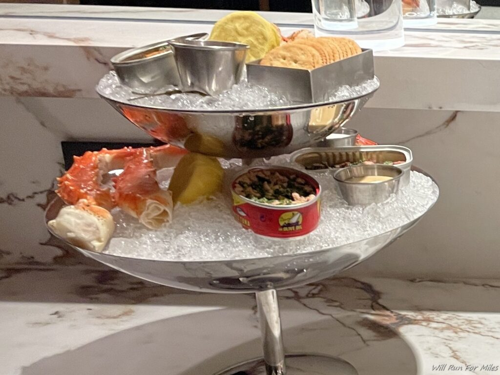 a two tiered tray of food