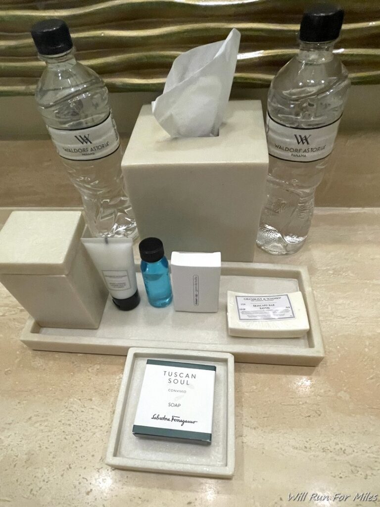 a group of toiletries and a box of soap