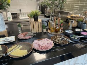 a table with plates of food on it