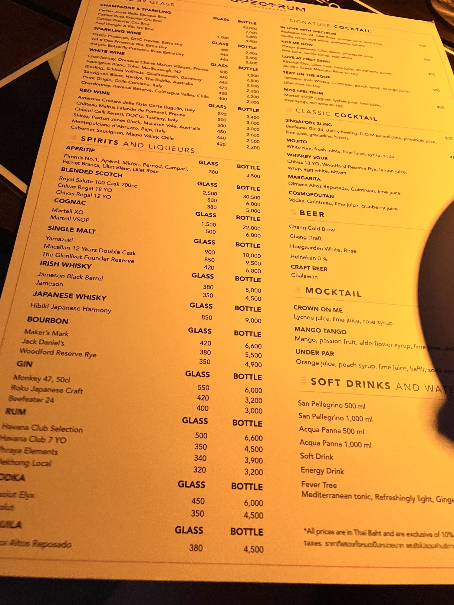 a menu with black text and white text