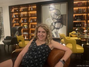 a woman sitting in a chair