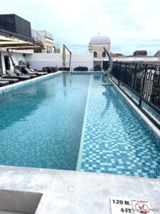 a pool with a roof top