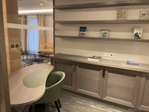 a desk and chair in a room