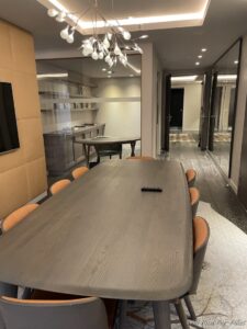 a table and chairs in a room