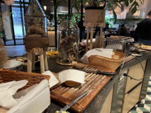 a counter with food items on it