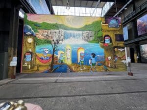 a large mural in a building