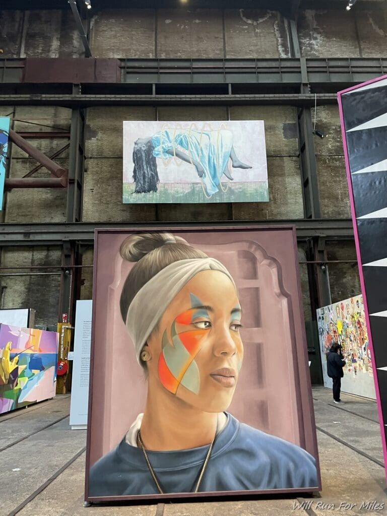 a painting of a woman in a building