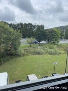 a view of a road from a window