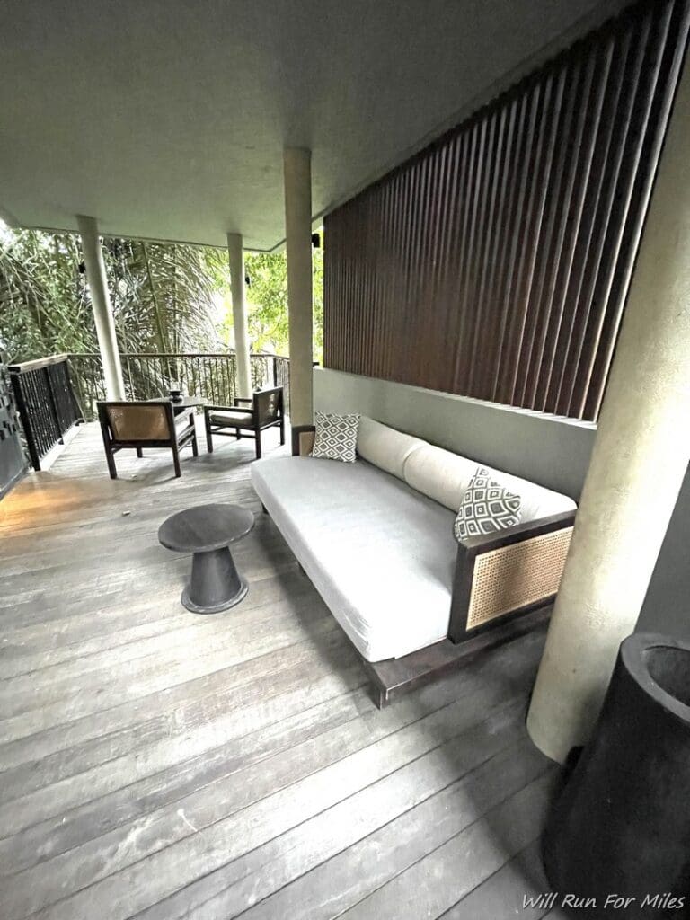 a couch on a deck