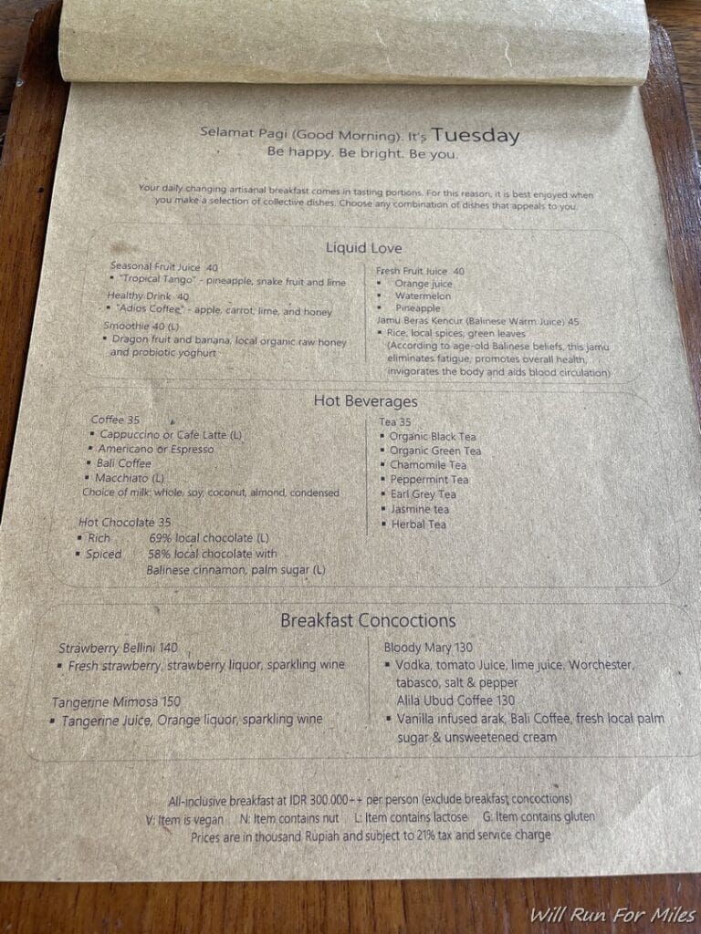 a menu on a table