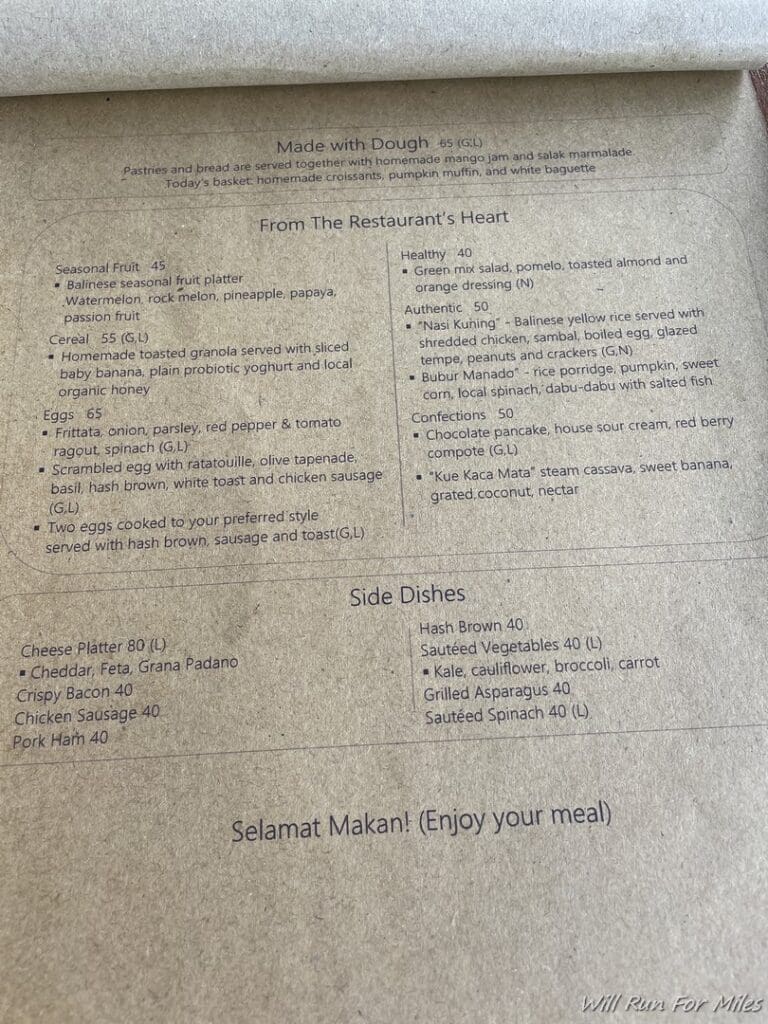 a menu of a restaurant