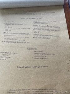 a menu on a table