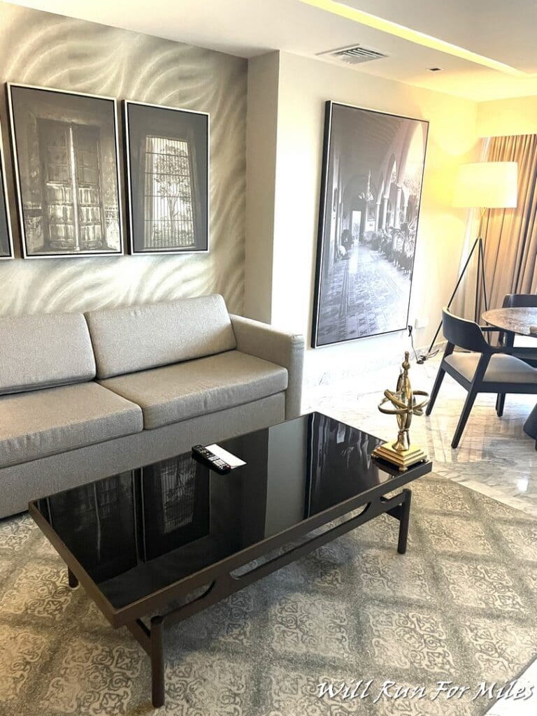 a living room with a couch and a coffee table