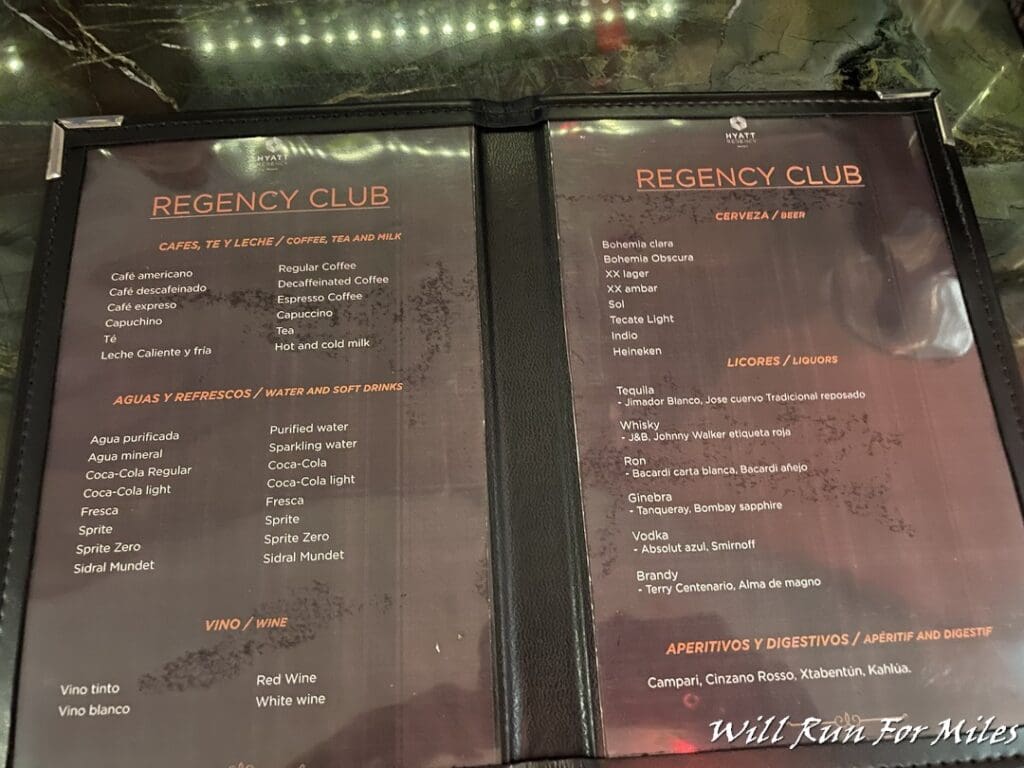 a menu with orange and black text