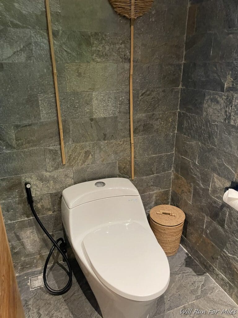 a toilet in a bathroom