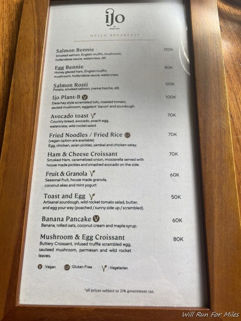 a menu on a wood table