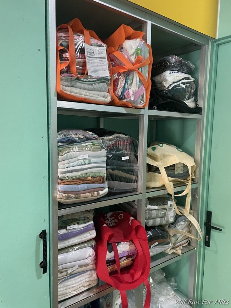 a shelf with a variety of items