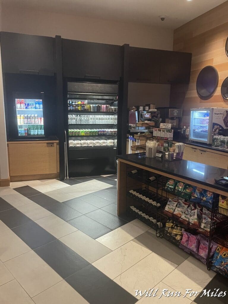 a beverage cooler in a restaurant