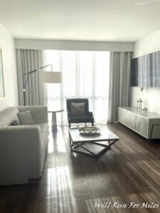 a living room with a couch and a table