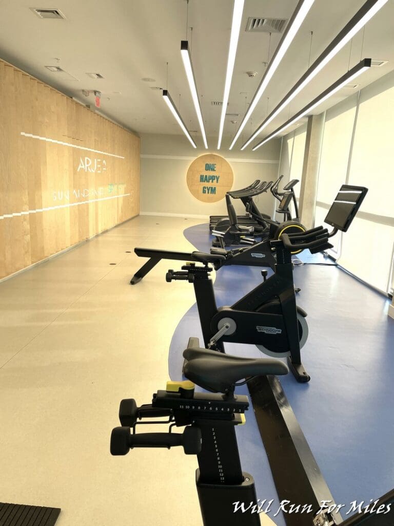 a room with exercise bikes