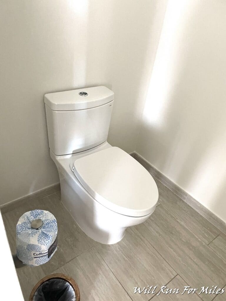 a toilet in a bathroom