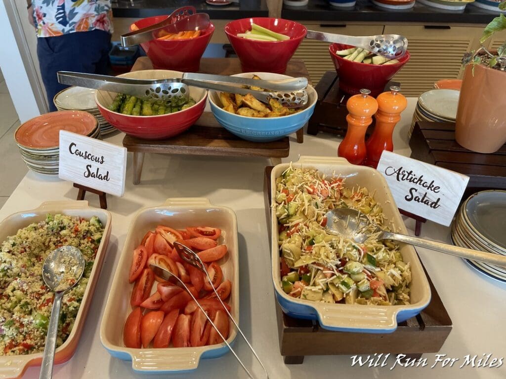 a buffet table full of food