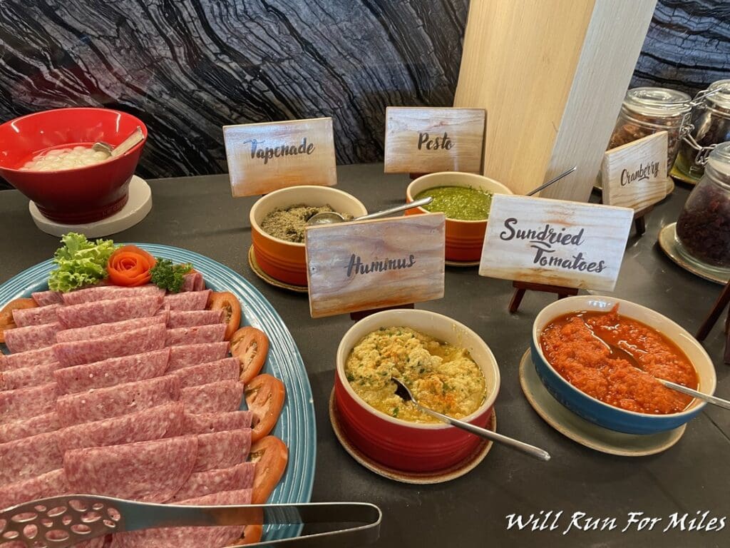 a table with different food items