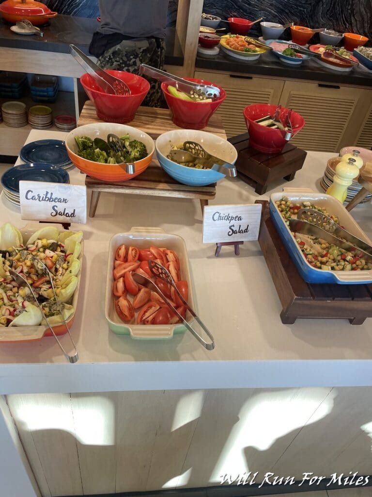 a table with different bowls of food