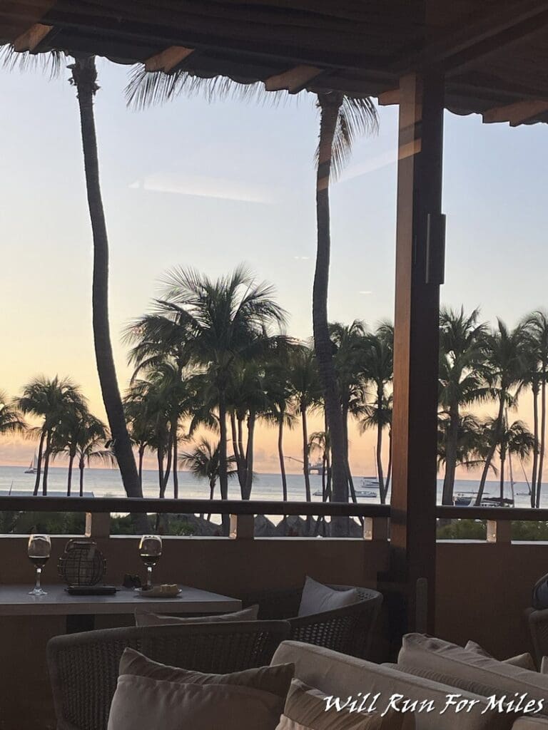 a view of the ocean from a restaurant