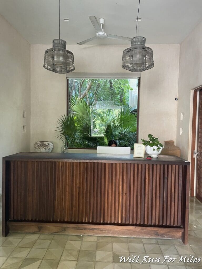 a reception desk in a room