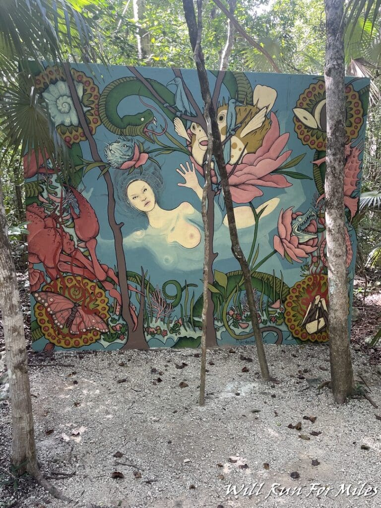 a mural in the woods