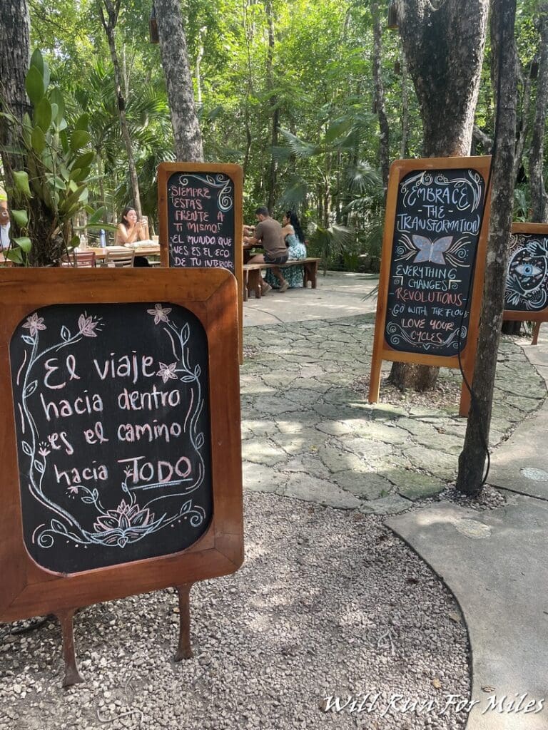 chalkboards with writing on them in a park