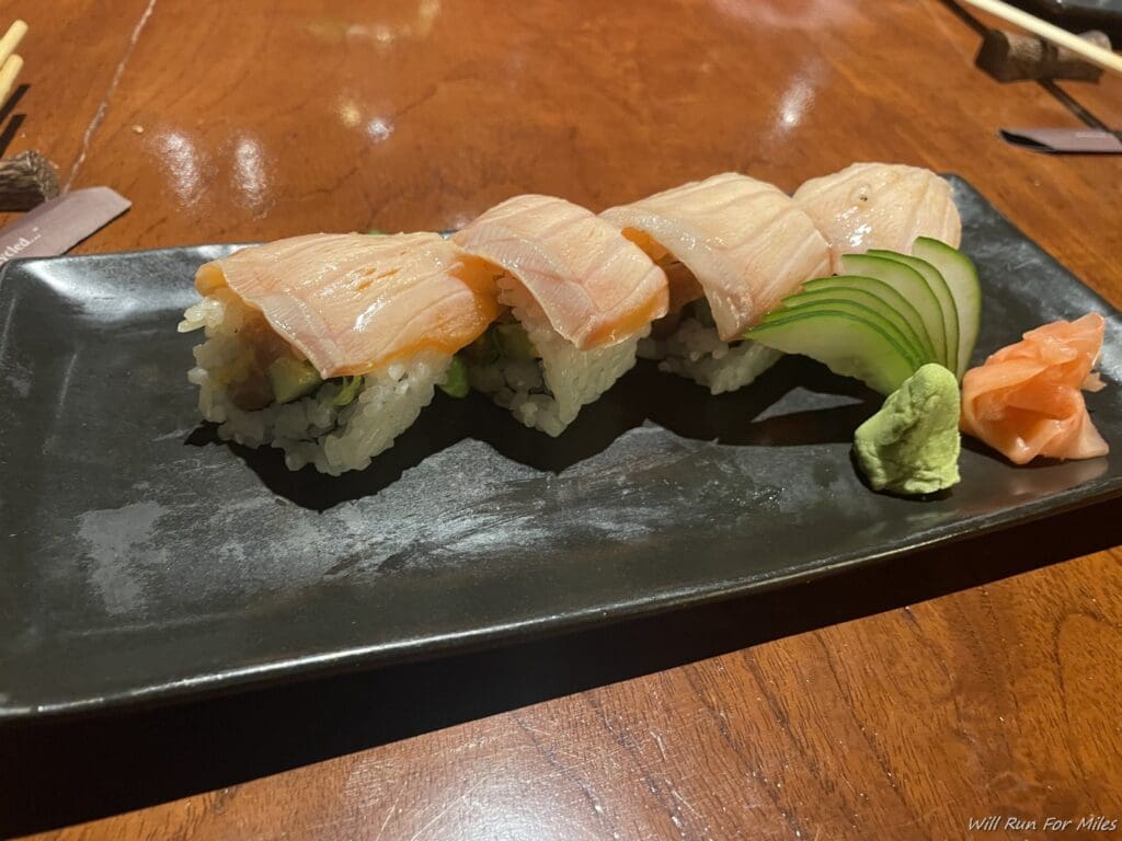 a plate of sushi on a table