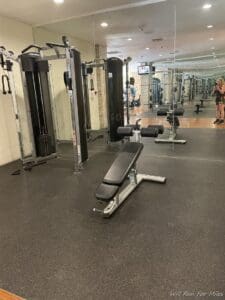 a gym with weights and machines