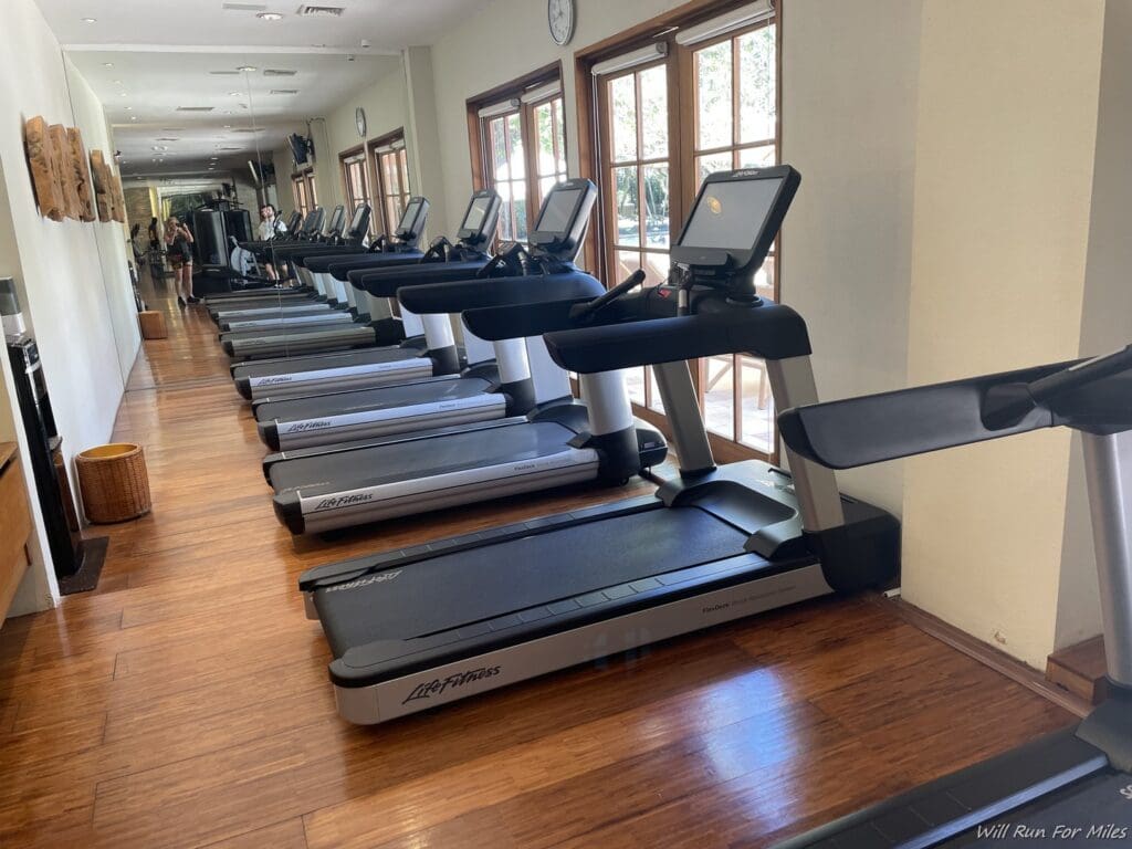 a row of treadmills in a room