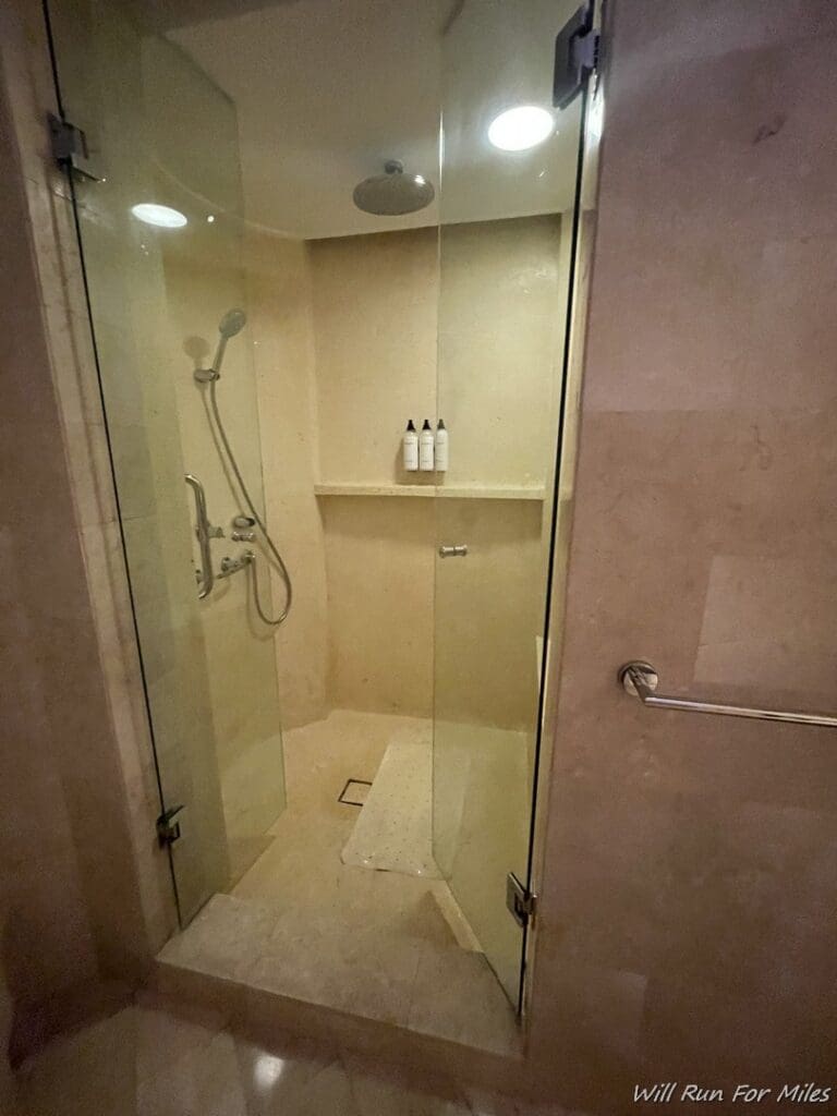 a shower with a glass door