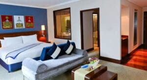 a room with a bed and a couch