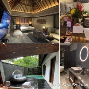a collage of a room with a television and a pool