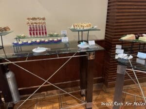 a glass table with food on it