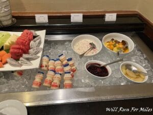 a tray of food on ice
