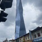 a tall building with a triangular shape