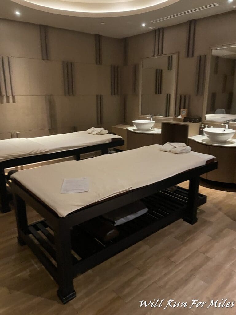 a massage tables in a room
