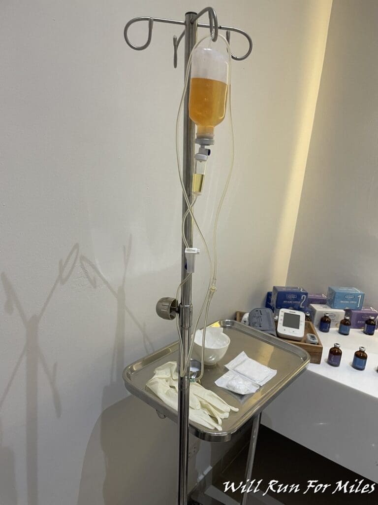 a iv drip on a metal stand