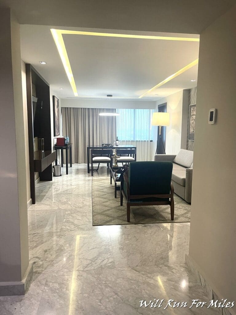 a room with a couch and a table