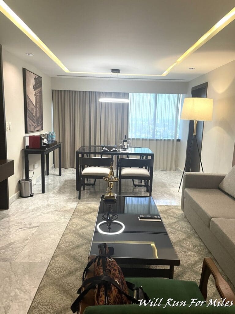 a room with a couch and a table