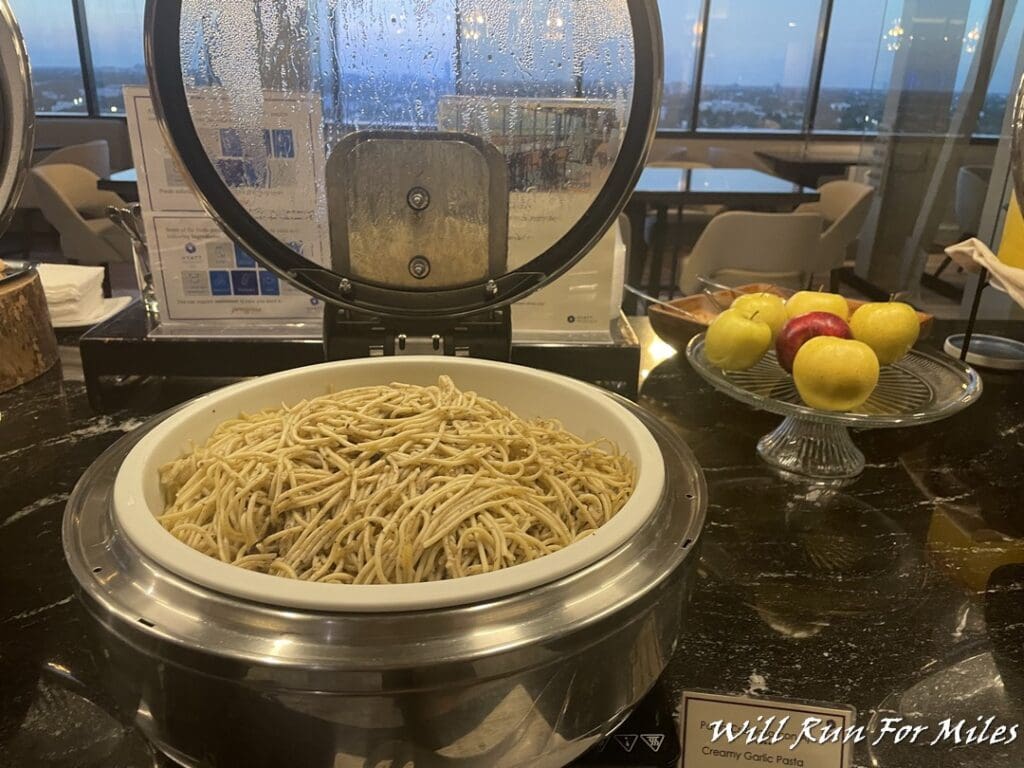 a bowl of spaghetti in a restaurant