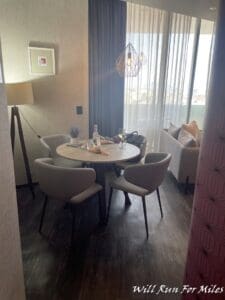 a table and chairs in a room