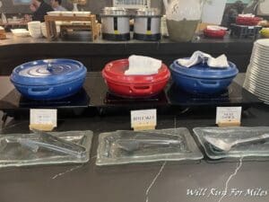 a row of bowls on a counter