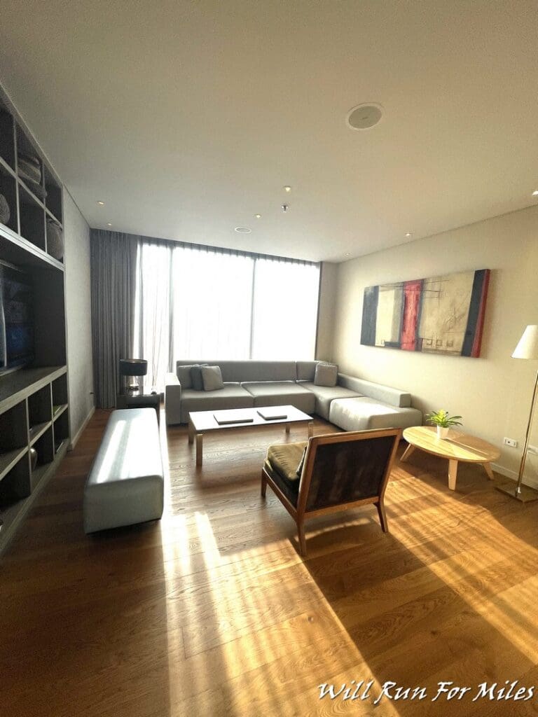 a living room with a couch and a table