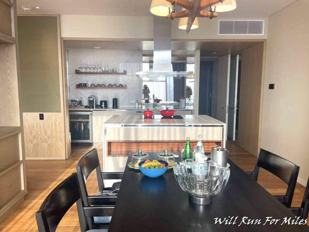 a table with food on it in a kitchen